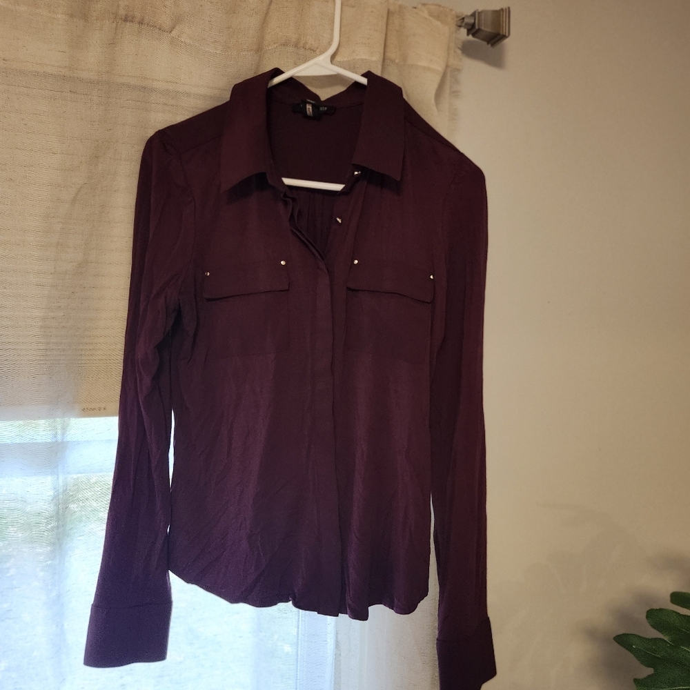WHBM button up Burgundy blouse.